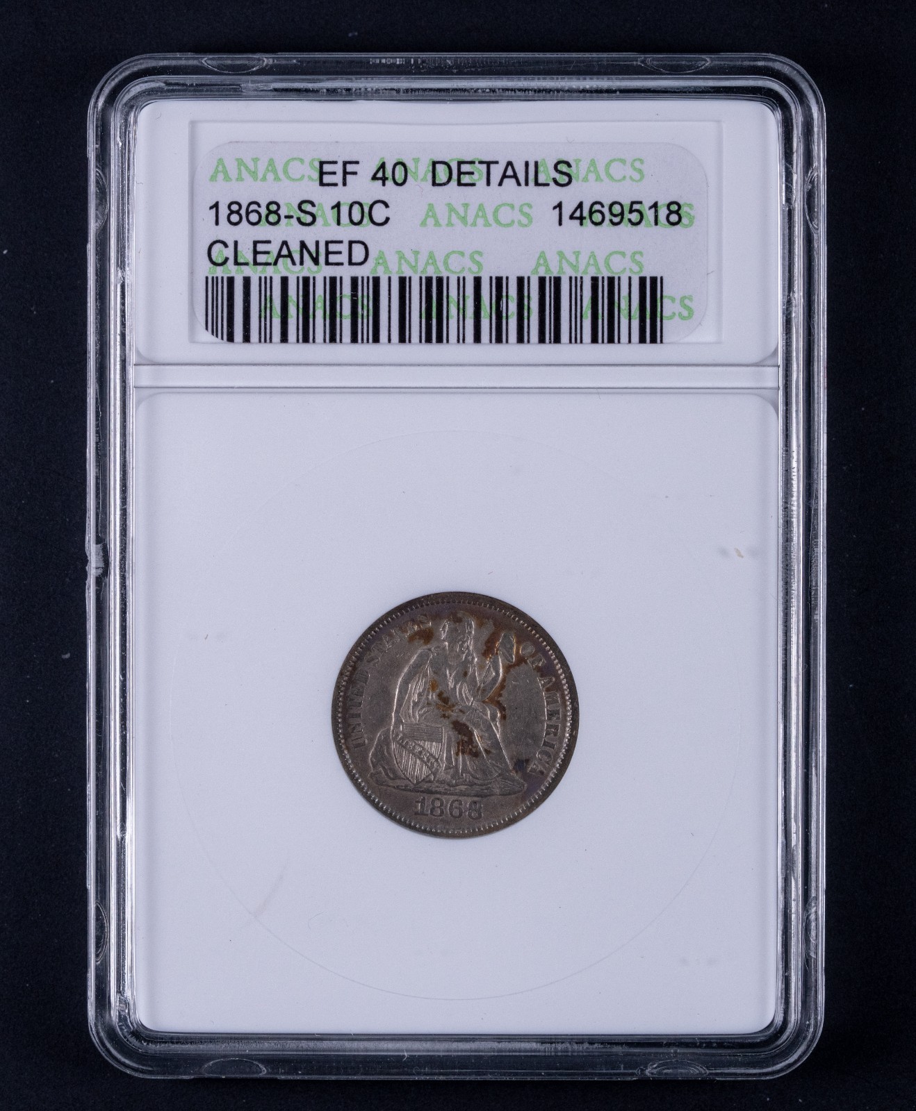1868-S Seated Liberty Dime ANACS XF details BB518