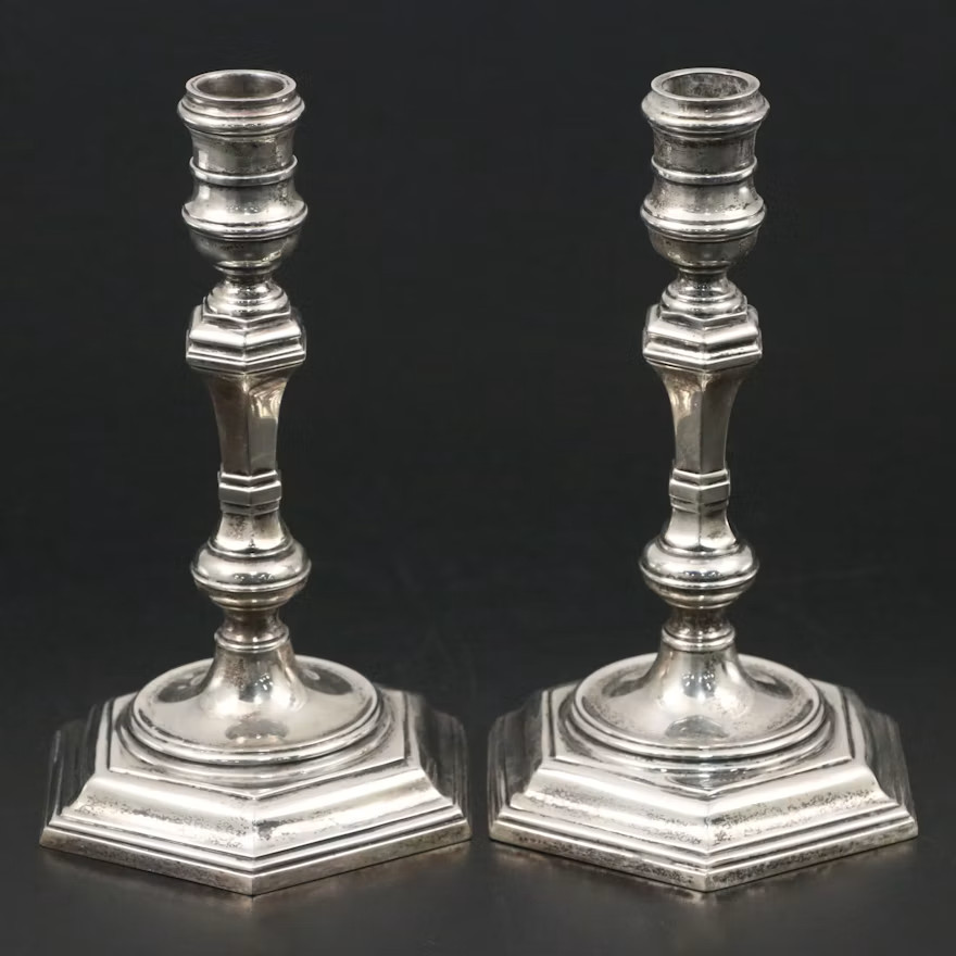 **Magnificent Pair of Tiffany & Co. 1956 / 1916 English Cast Sterling Silver C.S