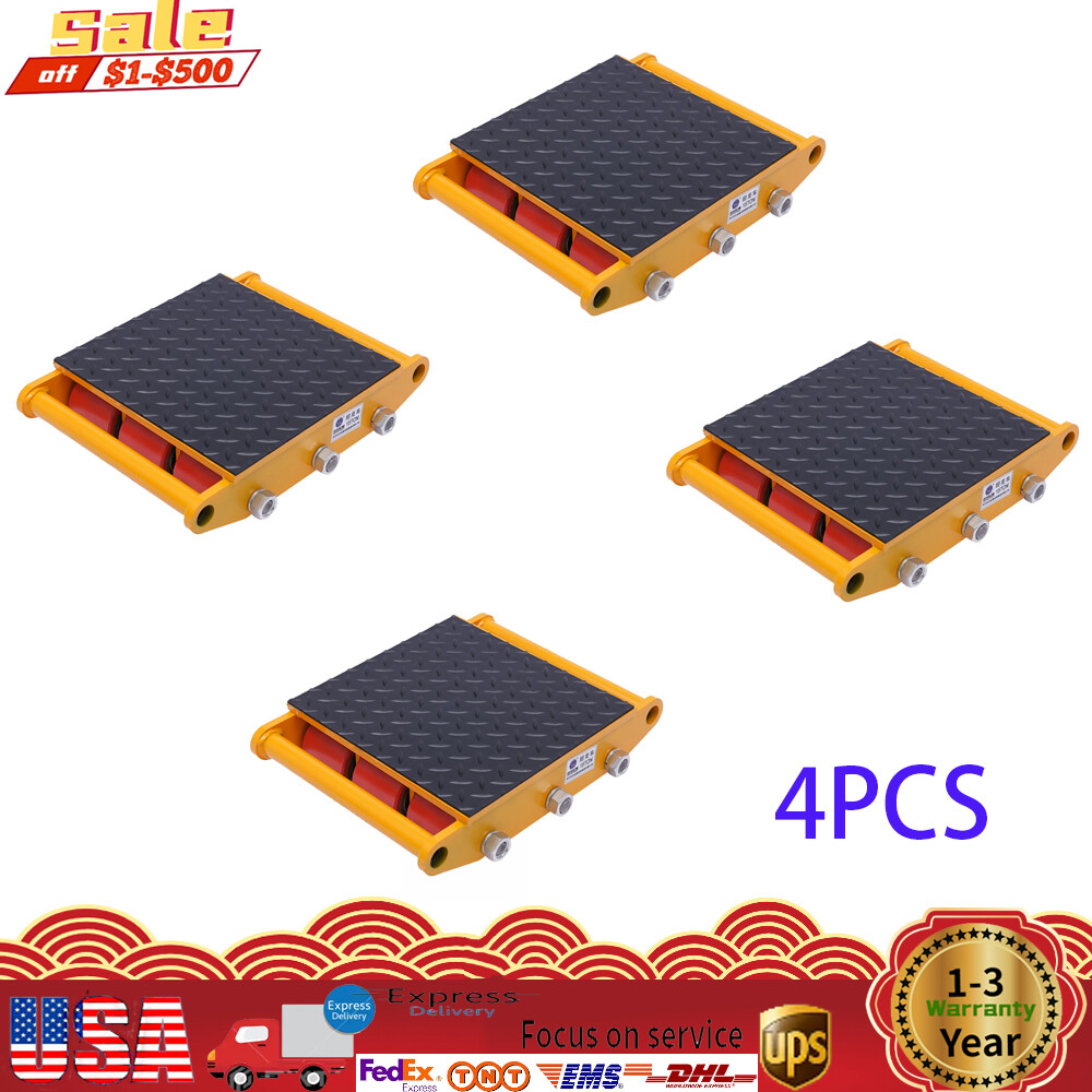 4PCS 15T 33000lbs Machine Dolly Skate Machinery Roller Mover Cargo Trolley