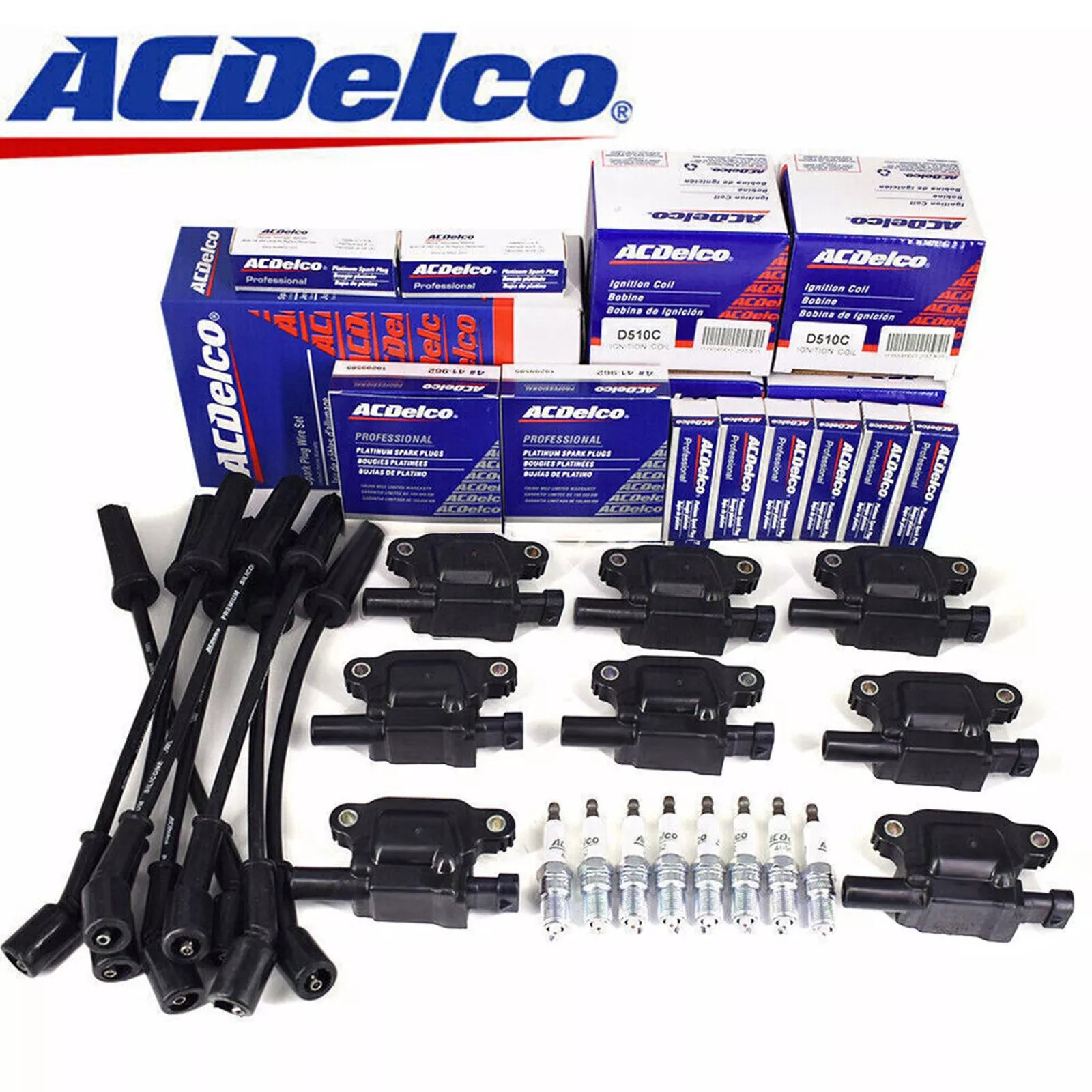 8 PACK Fit AcDelco UF413 Ignition Coil 41-110 Spark Plug 9748UU Wire. GMC OEM