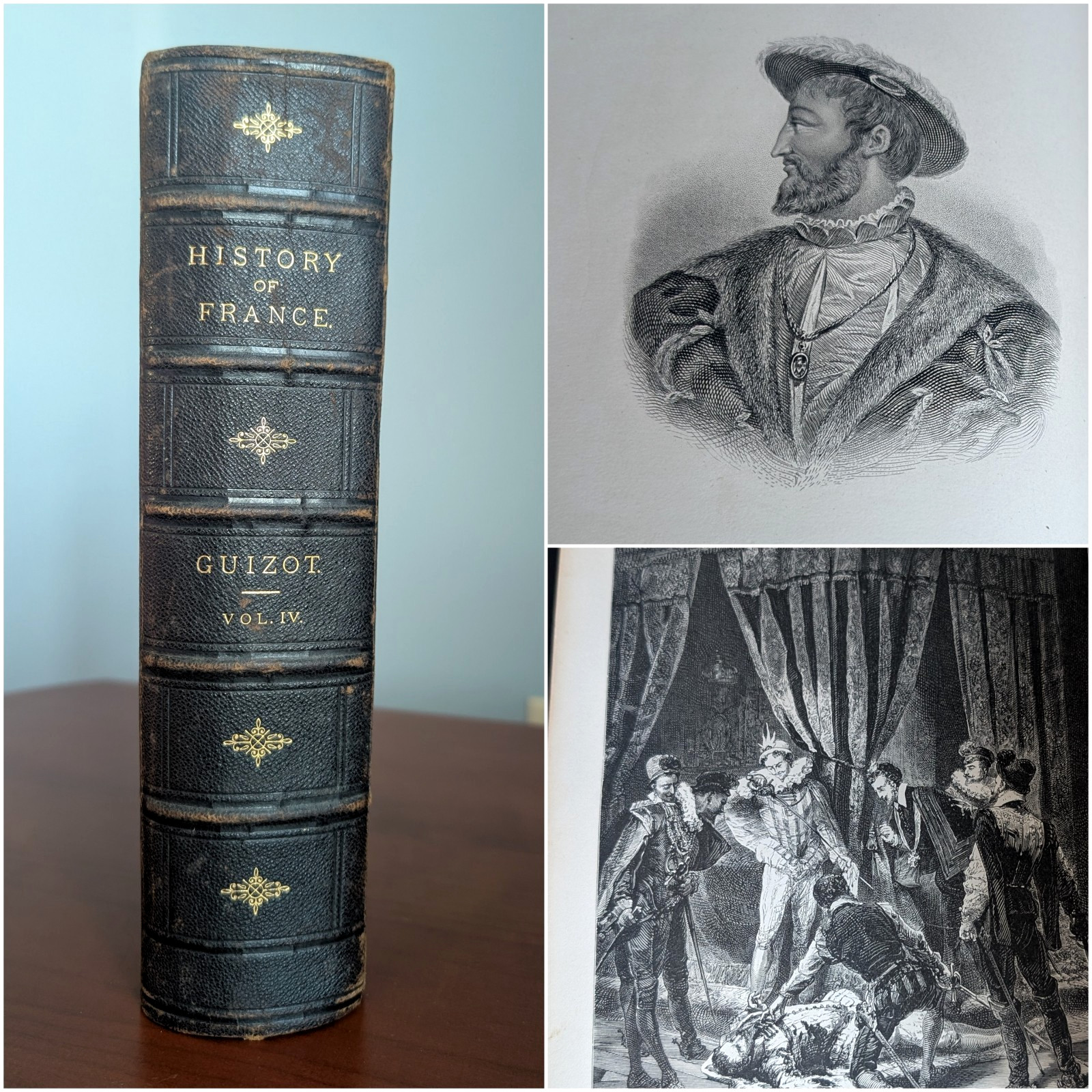 Guizot History of France Vol IV Antique Leather Binding Illustrated De Neuville