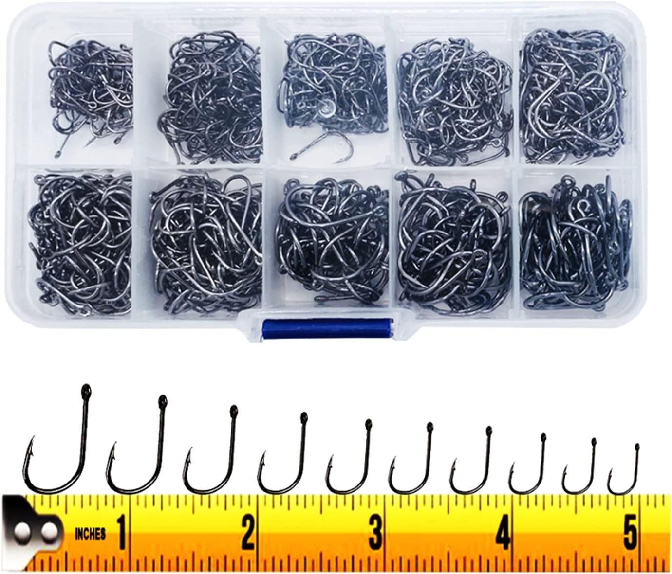 300PCS Small High-Carbon Steel Barbed Fishing Hooks with Holes,10 Specifications