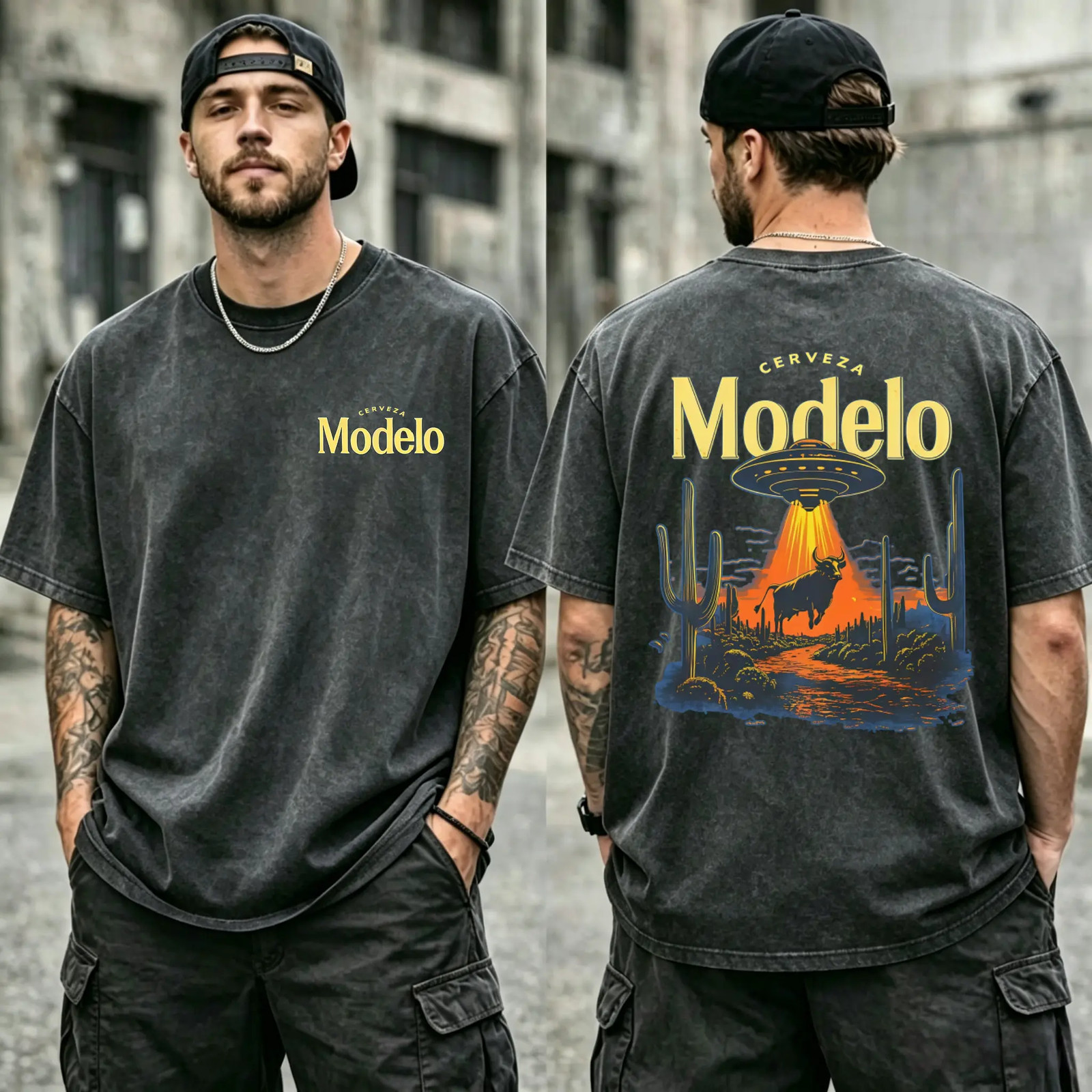 Cerveza Modelo UFO Bull Desert Vintage Distressed Unisex T-shirt