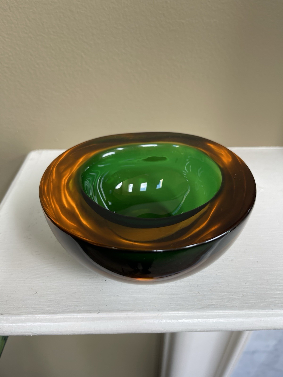 FLAVIO POLI ANTIQUE ITALIAN AMBER GREEN SOMMERSO MURANO ART GLASS VASE VINTAGE