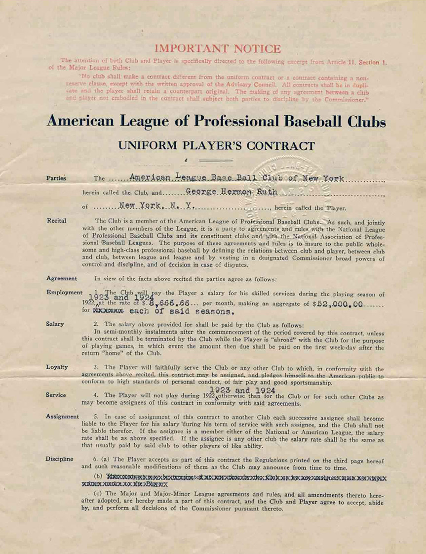 1919 Babe Ruth Signed Contract ALL 3 PAGES New York Yankees Replica SWAT