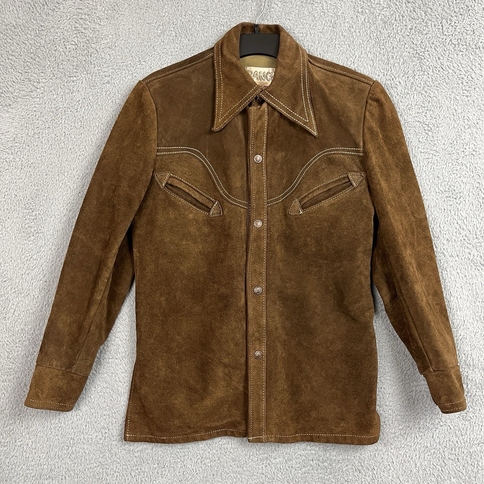 VTG 70s Schott Bros Western Rancher Suede Leather Jacket Snap Up Mens 38 Rugged