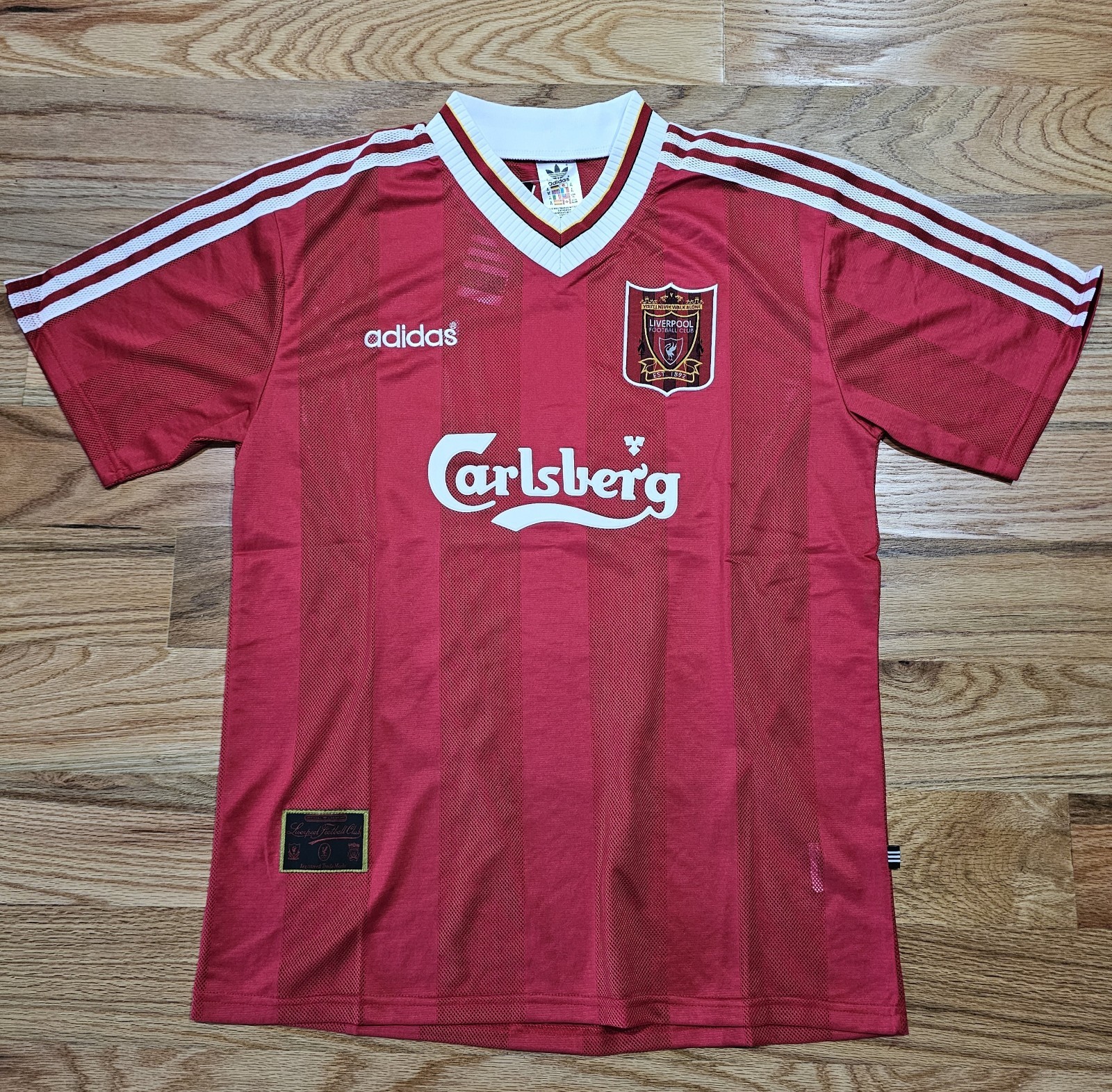 1995-1996 Authentic Adidas Liverpool FC Home Jersey Shirt Kit LFC Red Carlsberg