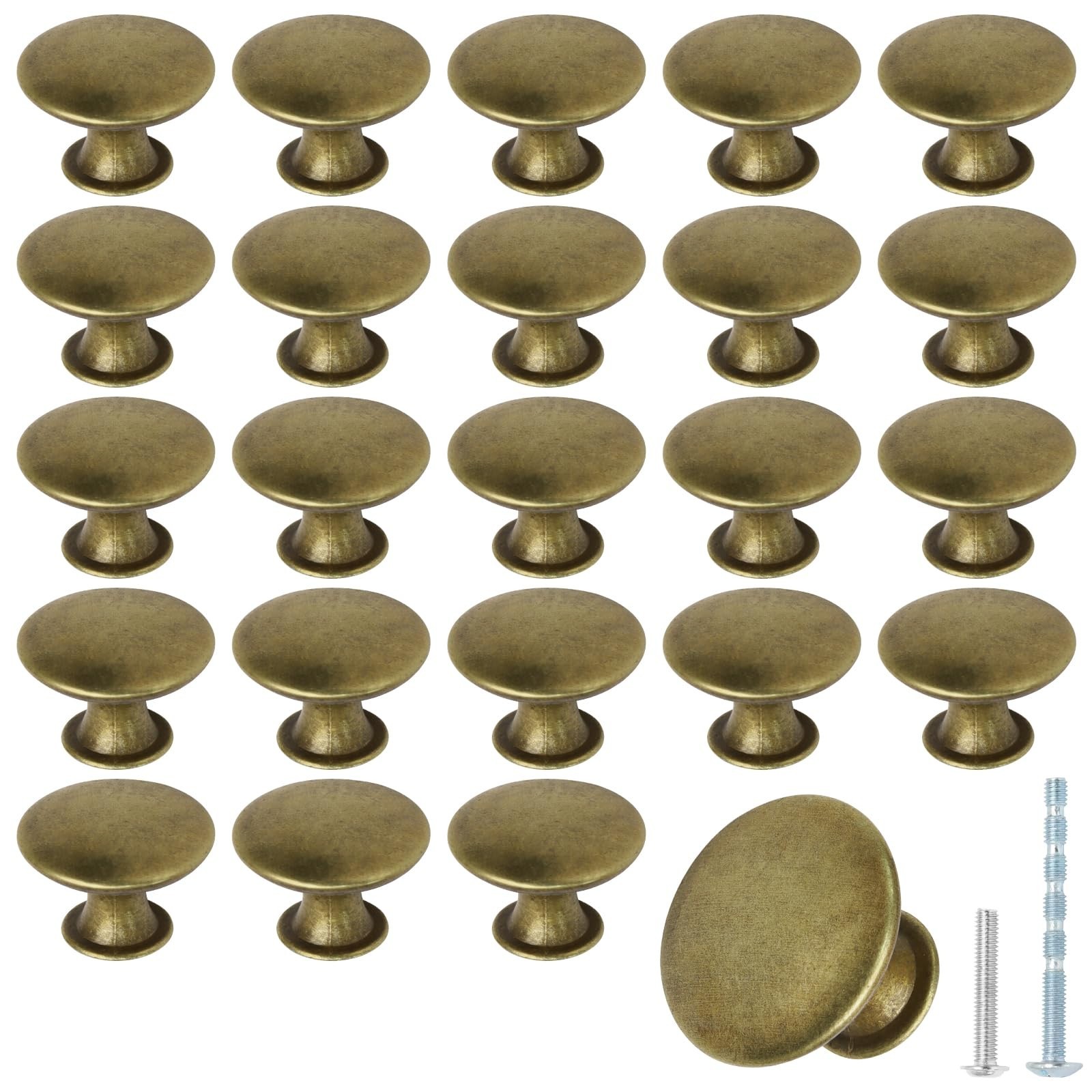 30mm Antique Brass Cabinet Knobs - 24 Pcs Decorative Hardware for Kitchen & Furn