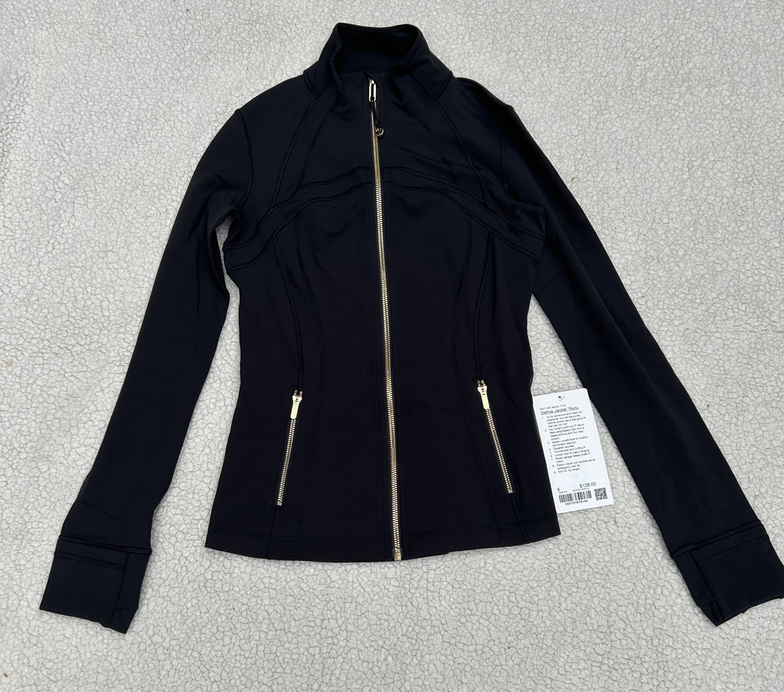 NWT Lululemon Define Nulu Jacket Full Zip Black w/ golden Zipper Size 6 NWT Lululemon Define Nulu Jacket Full Zip Black w/ golden Zipper Size 6