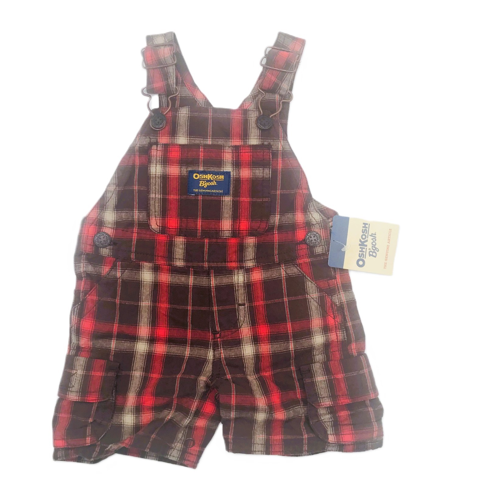NWT Vintage OshKosh B'gosh Vestbak Cotton Red Plaid Overalls 6M - 