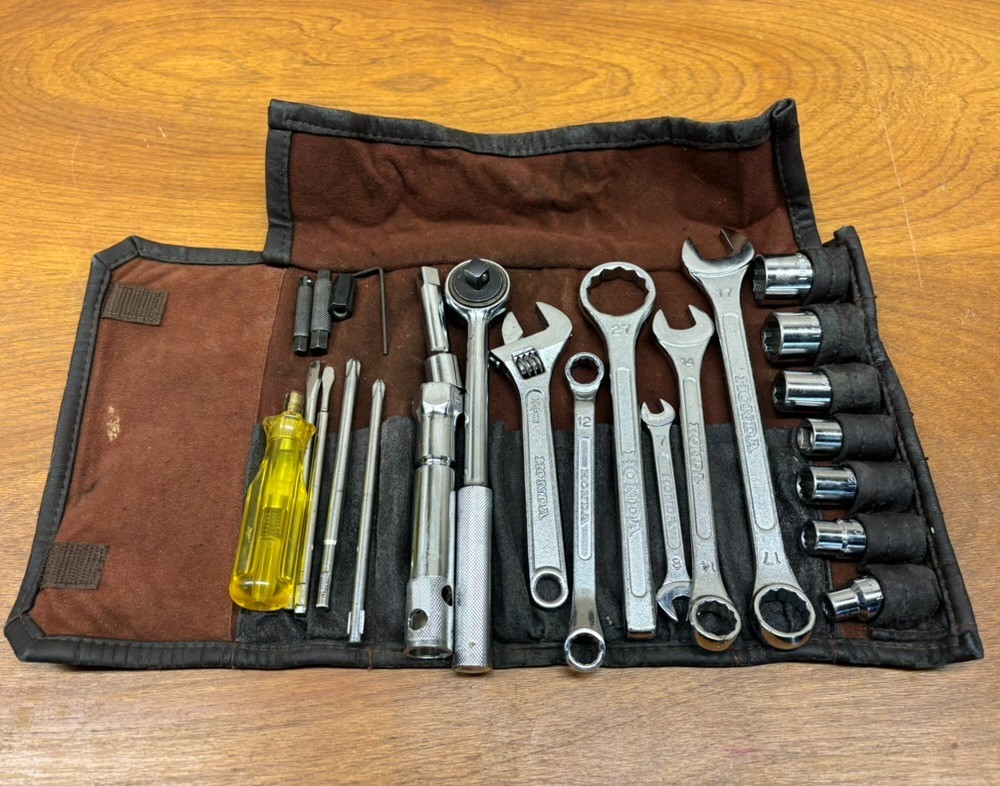 26pc Vintage Honda Goldwing Aspencade Tool Kit Pouch & Tools 1980s Japan 26pc Vintage Honda Goldwing Aspencade Tool Kit Pouch & Tools 1980s Japan