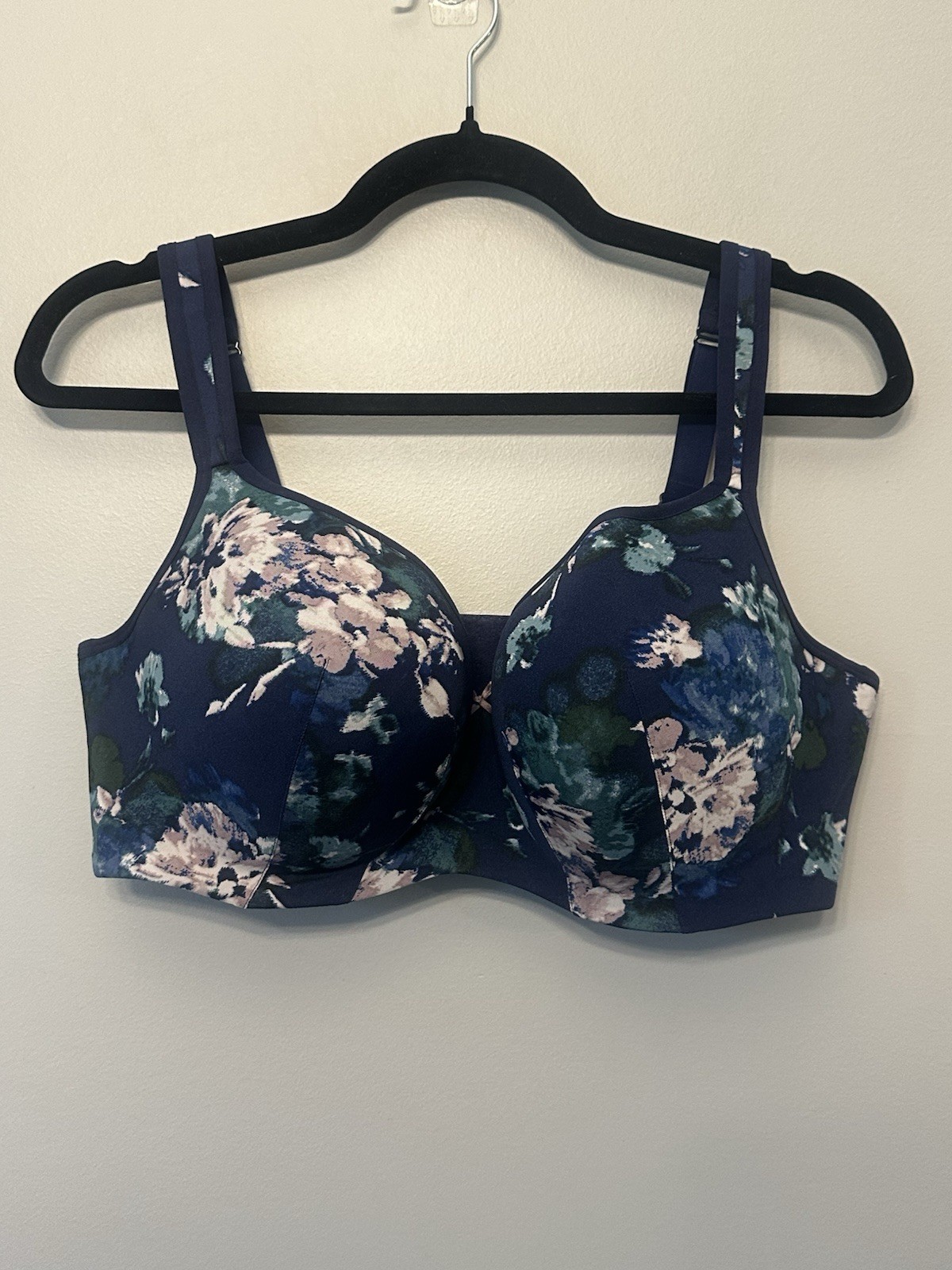 Cacique Lane Bryant Bra 42DD Navy Blue Floral Full Coverage Underwire Padded