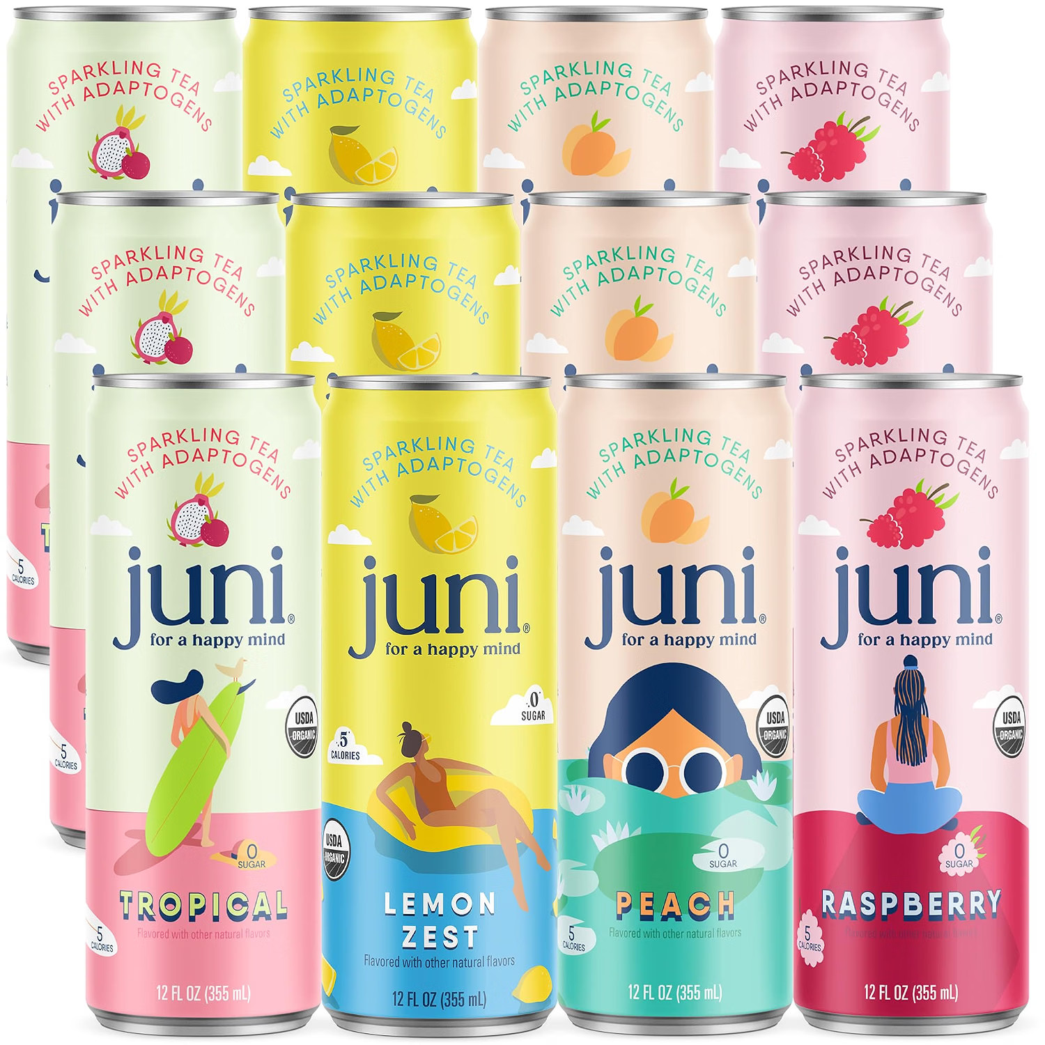 Juni Sparkling Adaptogen Drink, Non Alcoholic Mocktail, Variety 12 Pack Juni Sparkling Adaptogen Drink, Non Alcoholic Mocktail, Variety 12 Pack