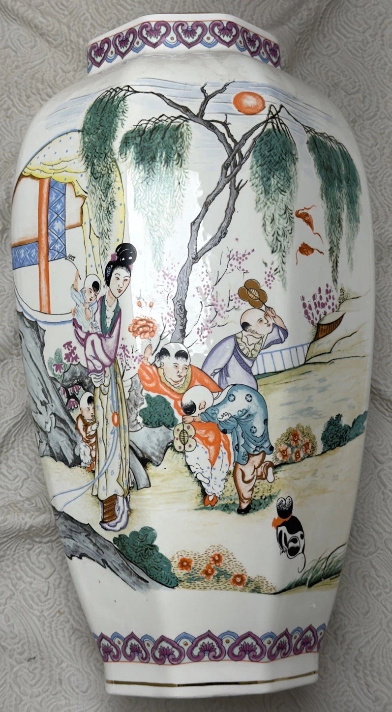 Republic Period Chinese Famille Rose Porcelain 20.5” Vase Qianlong Mark