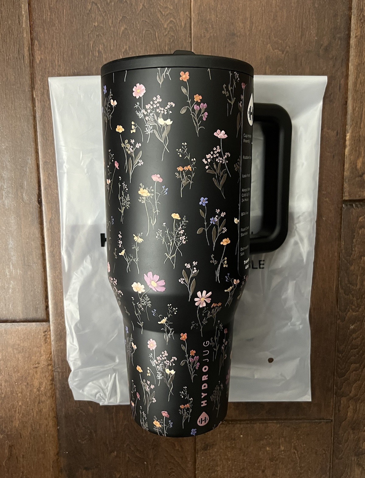 Hydrojug Midnight Floral Black Traveler Tumbler 40oz Cup New Rare IN HAND