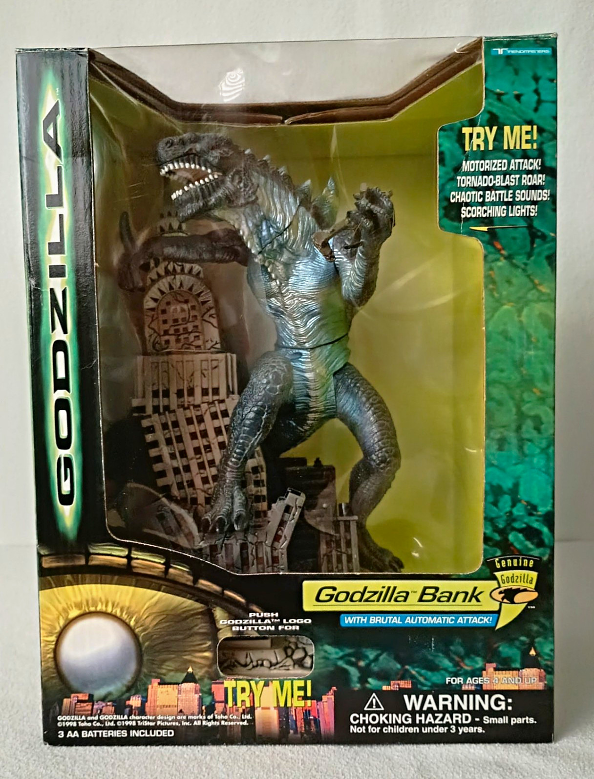 Vintage 1998 Trendmasters Godzilla Electronic Coin Bank TESTED WORKS. BATTS RMVD