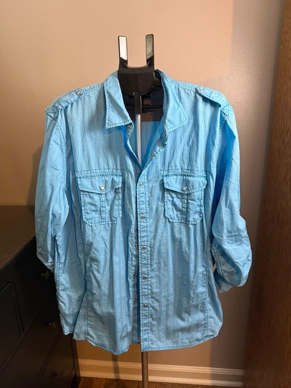 INC International Concepts Men’s XXL Light Blue Utility Shirt 100% Cotton NWOT