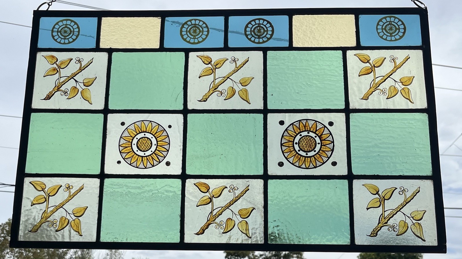 RESTORED ANTIQUE STAINED GLASS WINDOW STENCILED KILN FIRED WAVY NYC SCHOOL 1905