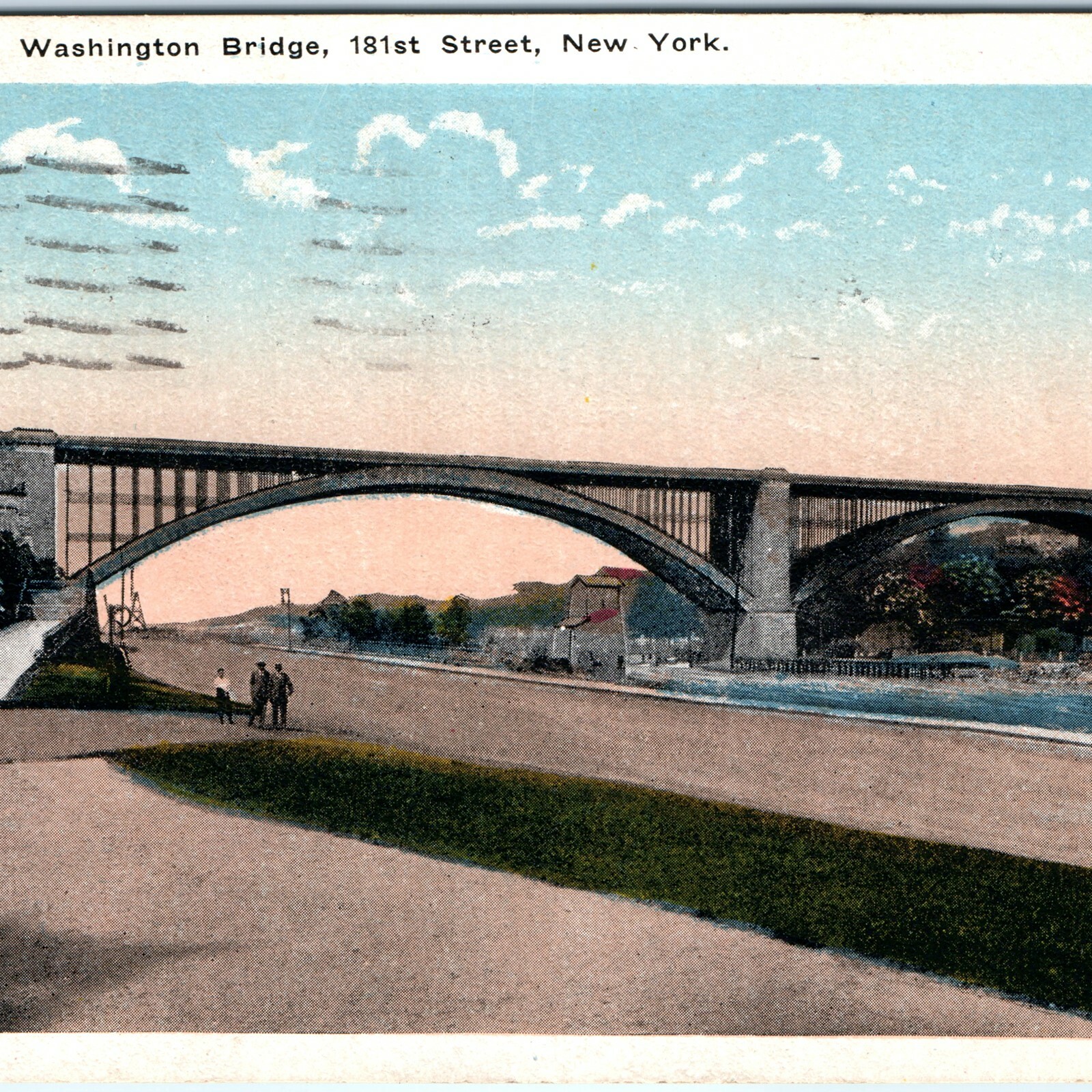 c1910s Washington Bridge 181st Street Harlem River NYC Postcard Brooklyn PM 1918