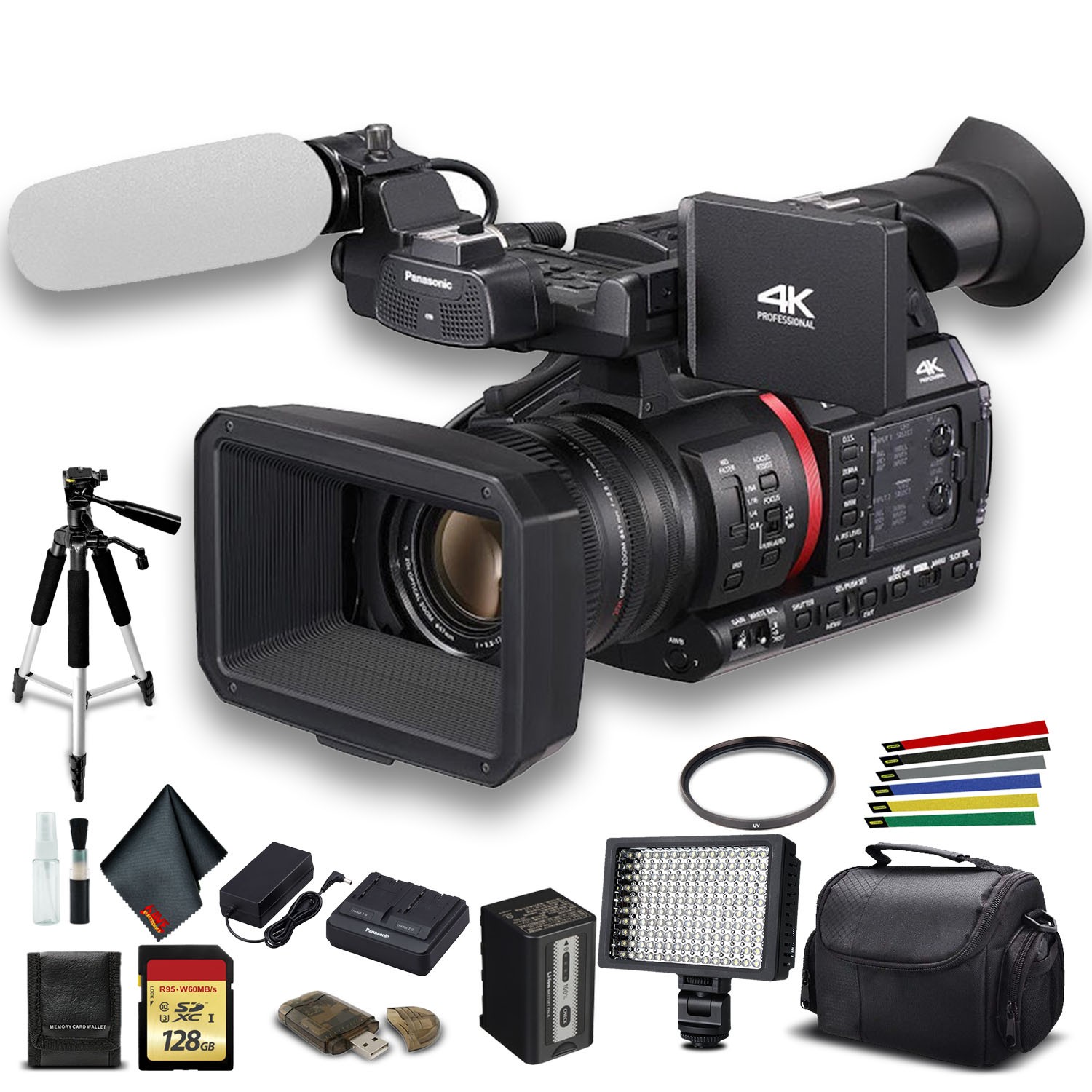 Panasonic AG-CX350 4K Camcorder (AG-CX350) W/Padded Case, 128 GB Memory Card, He