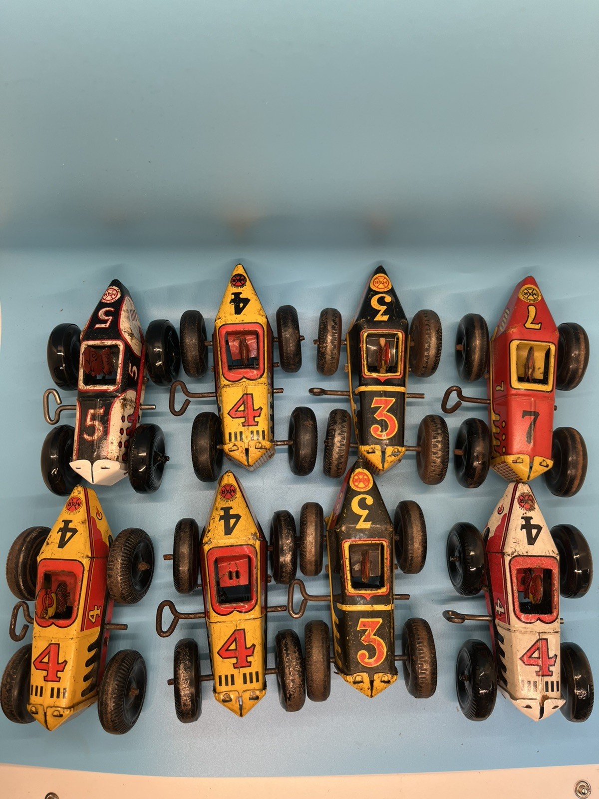 1930’s Vintage Marx Tin Litho Wind-Up Racecar Lot of 8. #3,4,5,7 1930’s Vintage Marx Tin Litho Wind-Up Racecar Lot of 8. #3,4,5,7