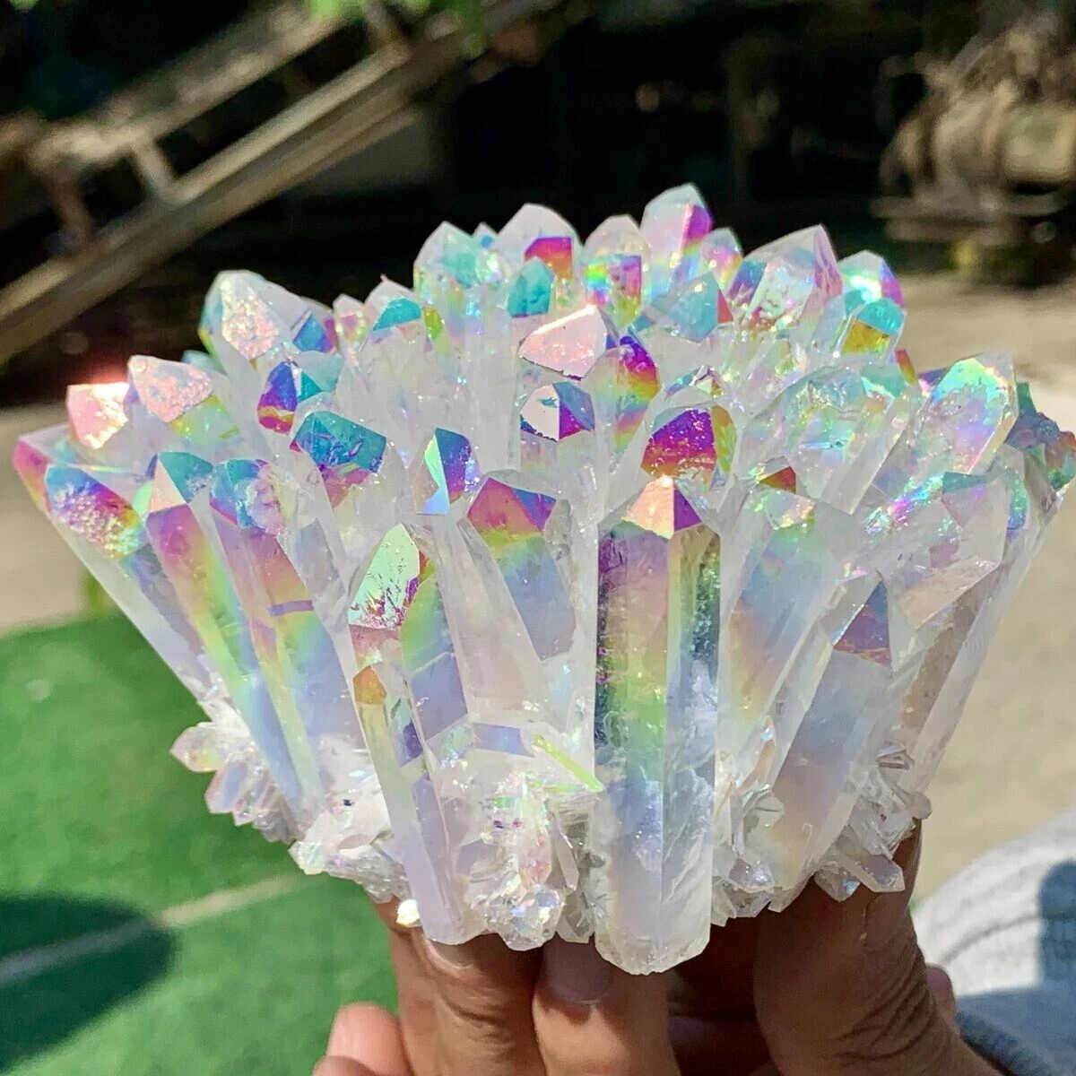 350G-400 Rare Angel Aura Clear Quartz Crystal Cluster Mineral Specimen Decor