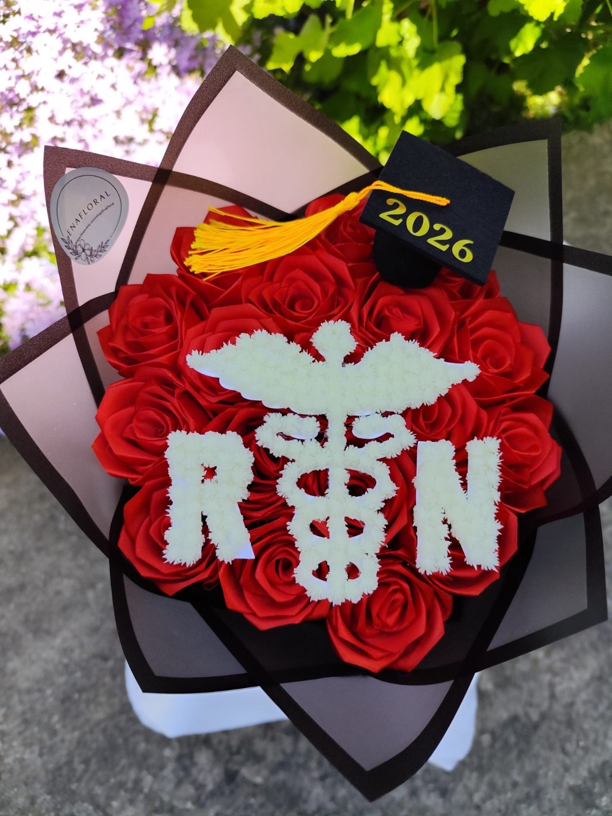 RN Graduation Bouquet Custom Med Grad Baby Breath Initial