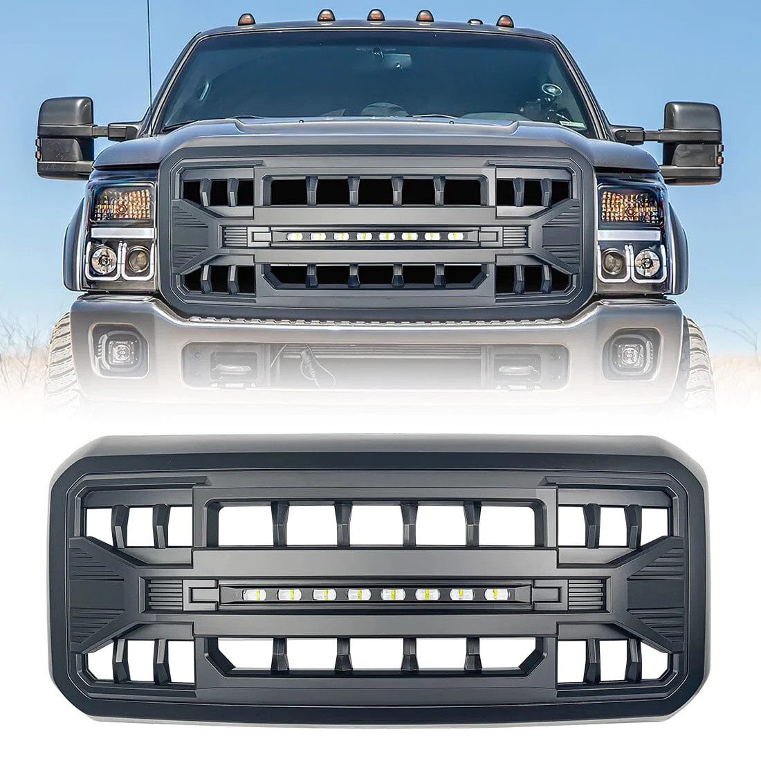 Front Armor Grille Bumper Grill w/LED Off-Road Lights For 11-16 F250 F350 F450