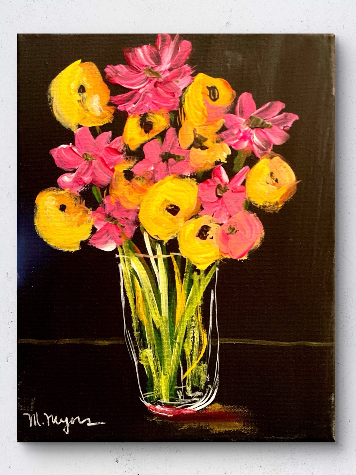 Mary Myers Original Abstract Expressionism 8x10 Floral Bouquet Vase Signed