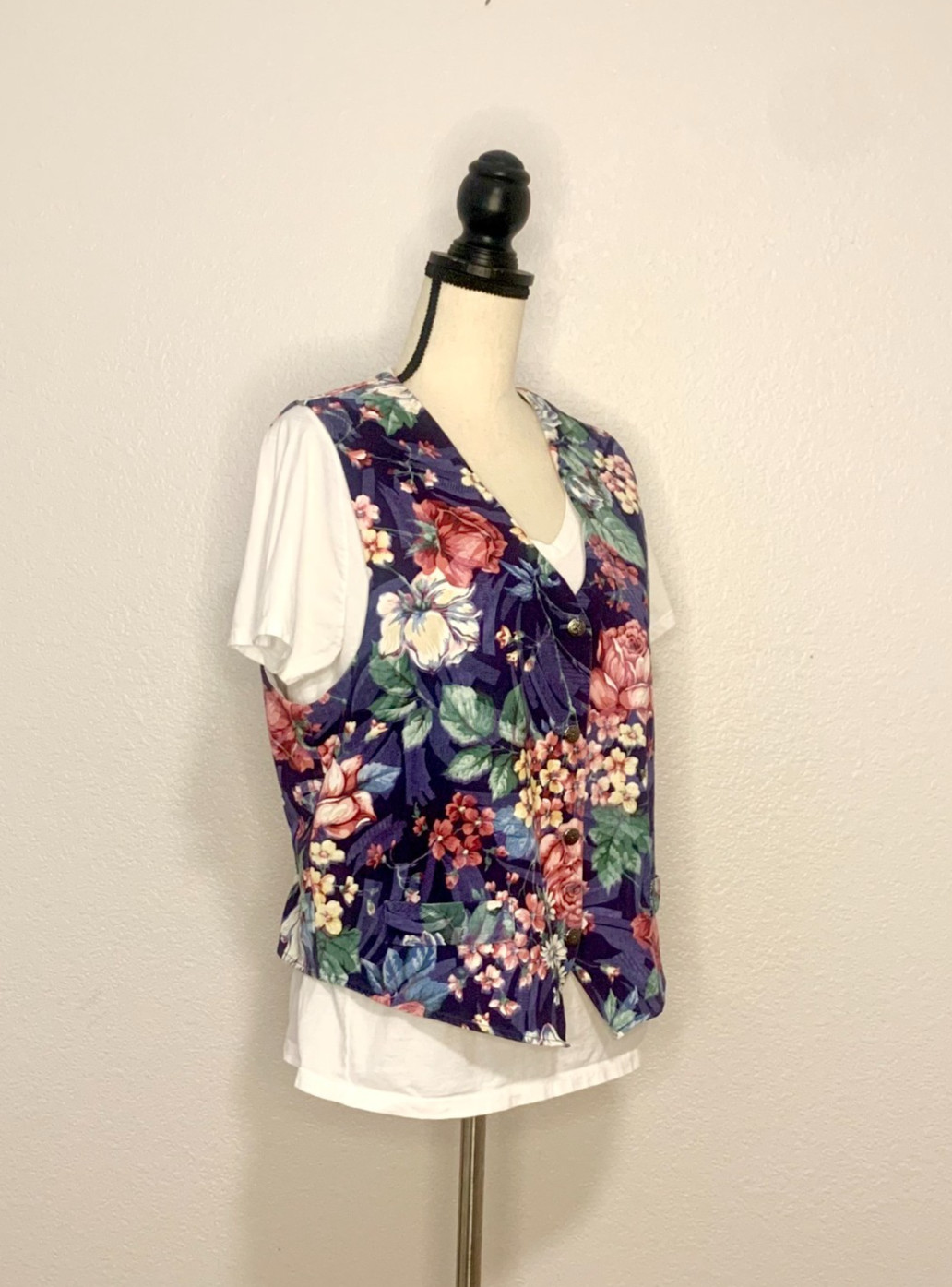Vintage Orvis Blue Floral Print Button Up Vest Size Large