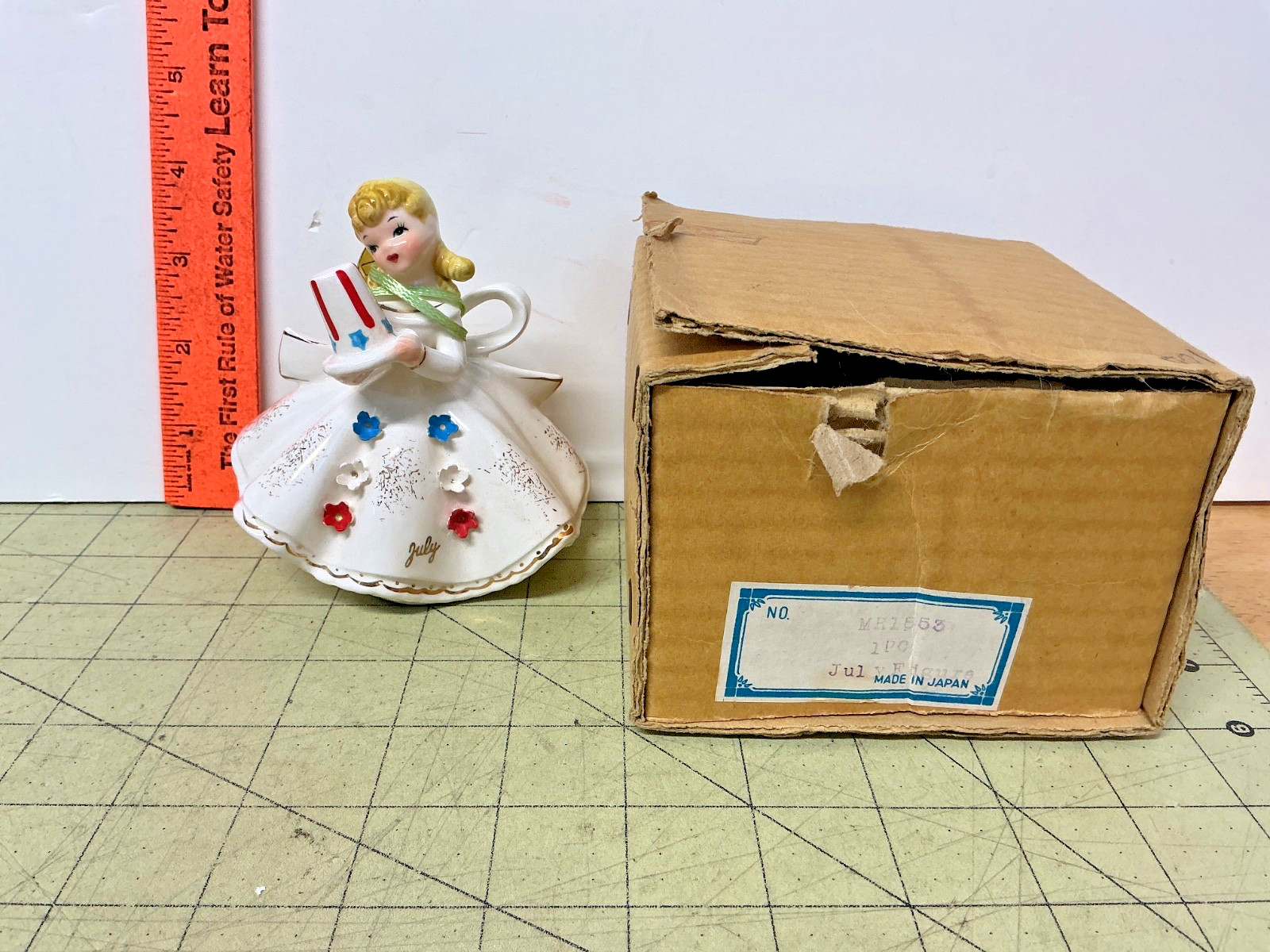 Vintage Leftons July Birthday Girl figurine Japan 1953 Stars & Stripes with box