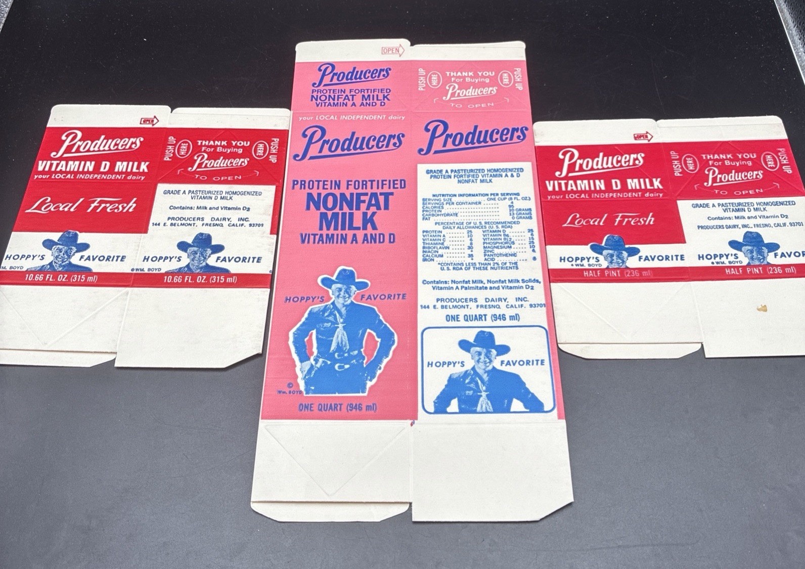 Vintage Producers Dairy Milk Cartons Hopalong Cassidy Nonfat Milk Vitamin D Milk