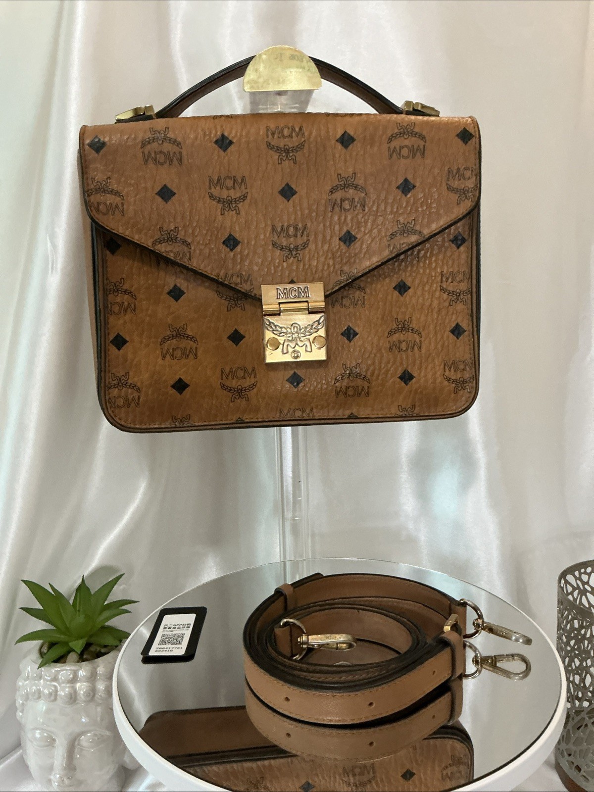 MCM Patricia Visetos Medium Cognac Artificial Leather Crossbody Bag MCM Patricia Visetos Medium Cognac Artificial Leather Crossbody Bag