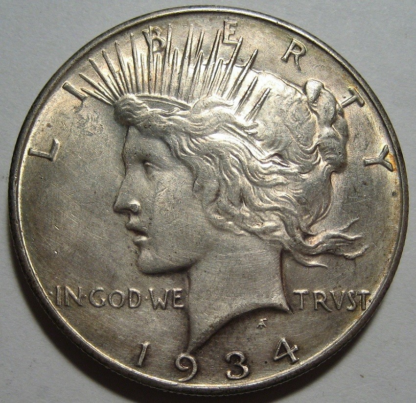 = 1934-D AU PEACE Dollar, CLEANED, Nice Details, 