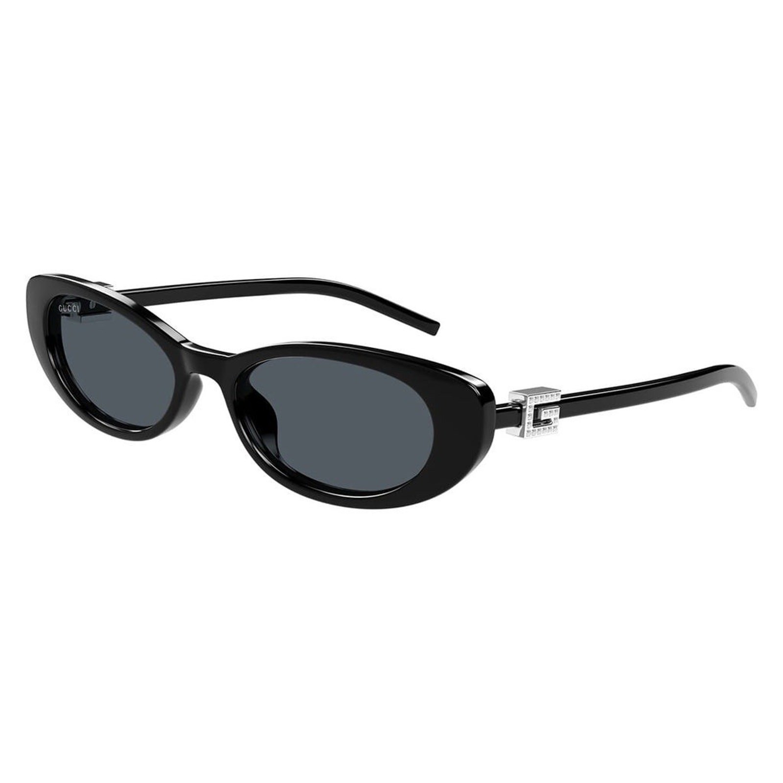 GUCCI GG1680S 002 Black Silver Stones Grey Lens Oval Sunglasses AUTHENTIC