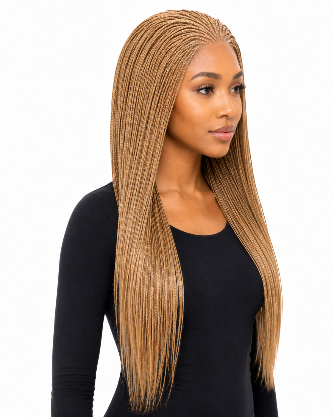 BRAIDED MICRO TWIST WIG . Made on a full lace wig.length is 26 Golden blonde.