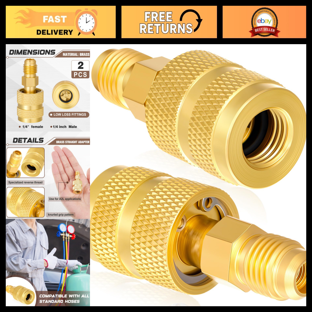 2 Pcs Refrigerant Adapter 1/4\