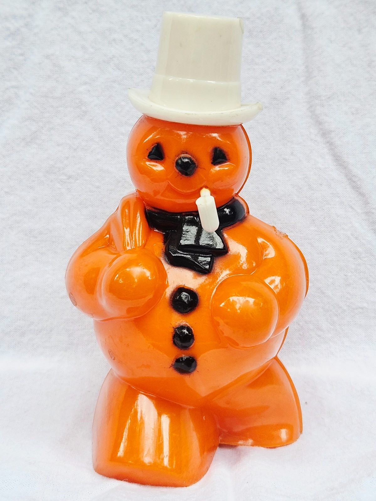 VIntage Rosen Rosbro Halloween Hard Plastic Orange Snowman White Hat and Pipe
