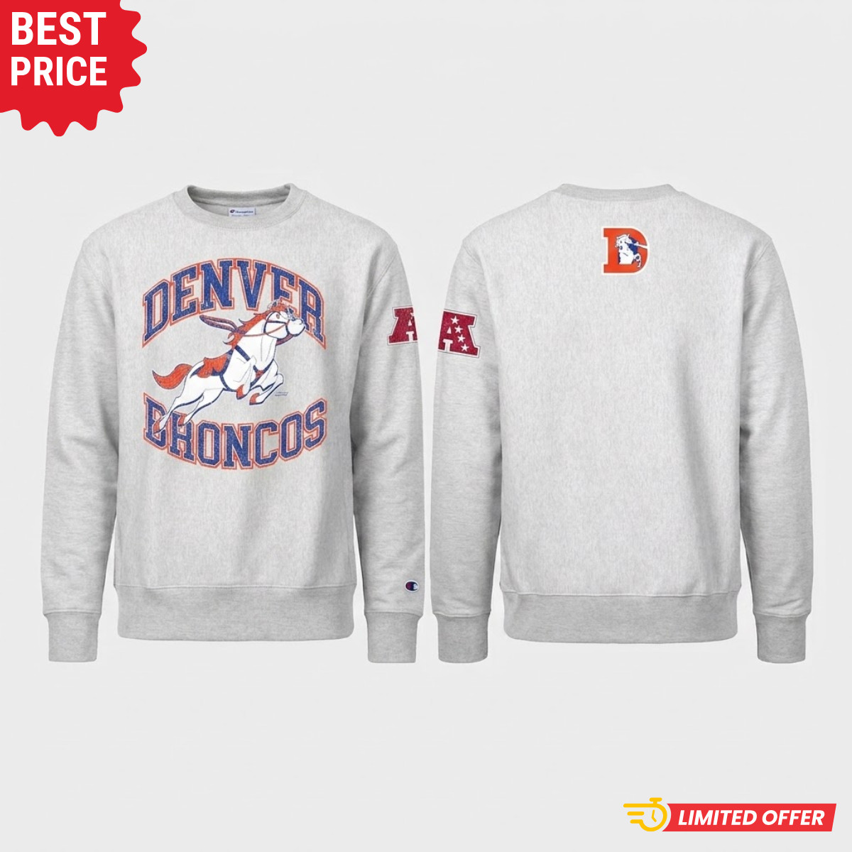 Men\'s Denver Football Cartoon Maximus Graphic Heather Gray Crewneck Sweatshirt