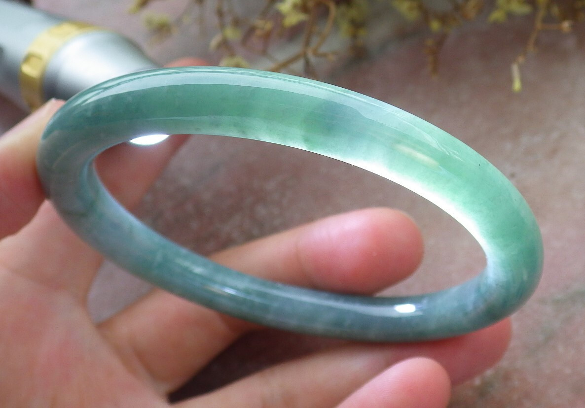 Certified Green Natural A JADE Jadeite Circle Bangle Bracelet 60mm 手镯 614521 VS