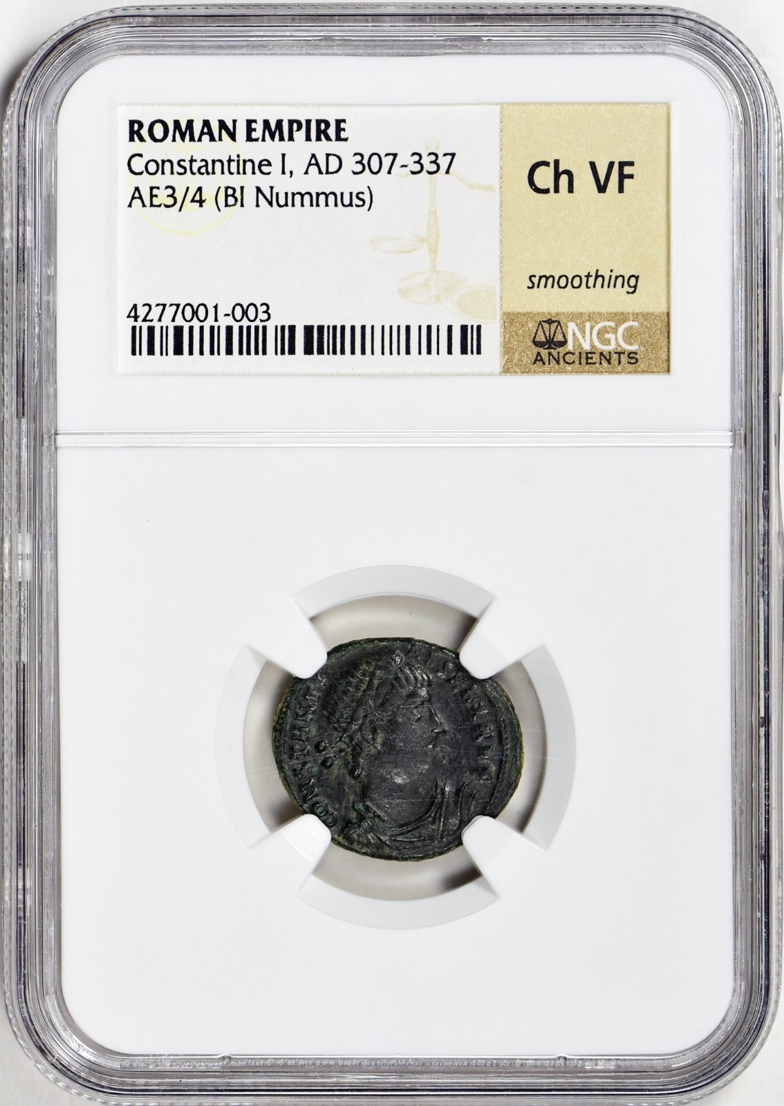 Ancient Roman Empire Constantine I, AD 307-337 AE3/4 BI Nummus NGC Ch VF