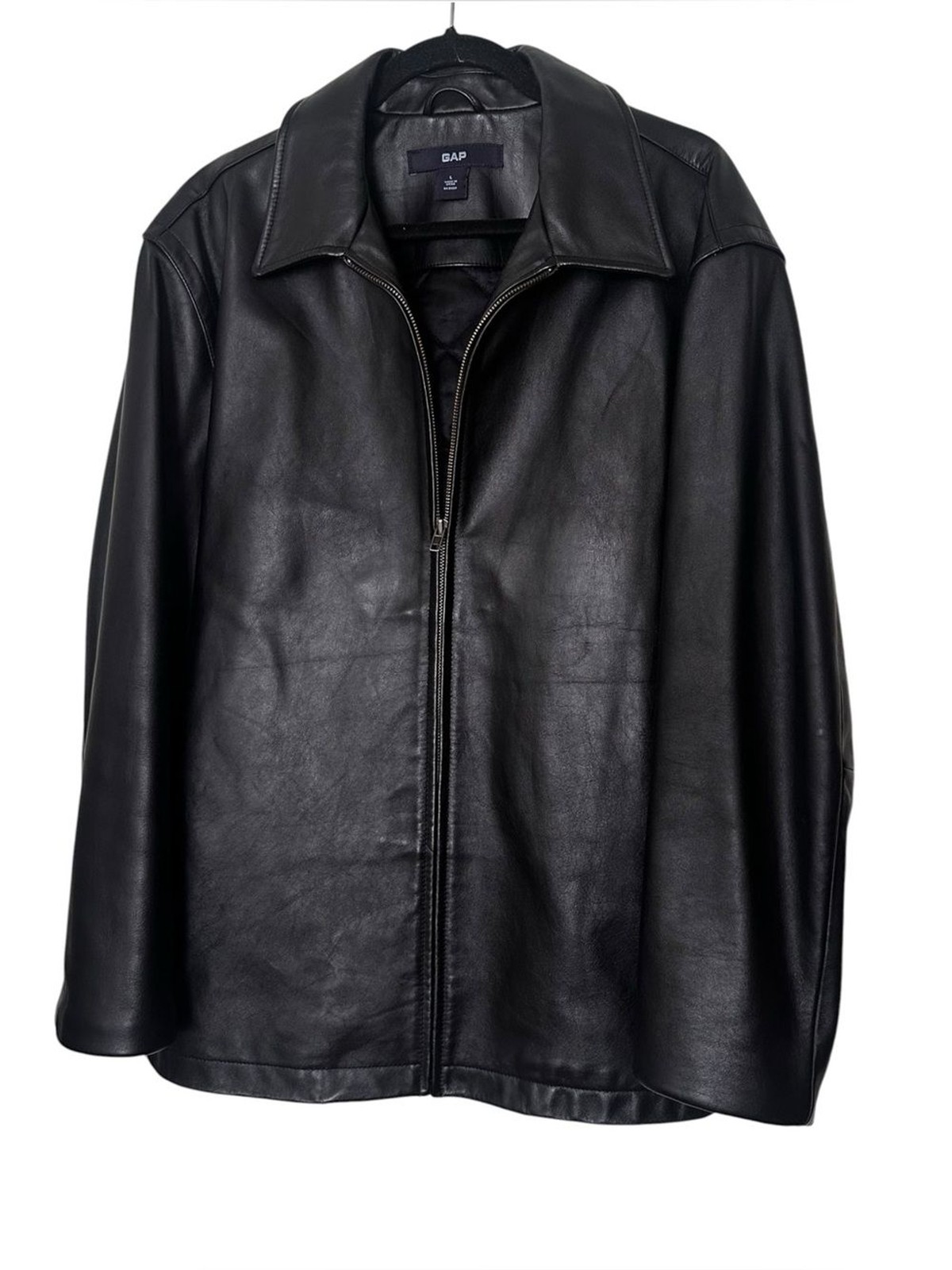 Vintage Y2K 2002 GAP Genuine Black Leather Jacket Full Zip Size L