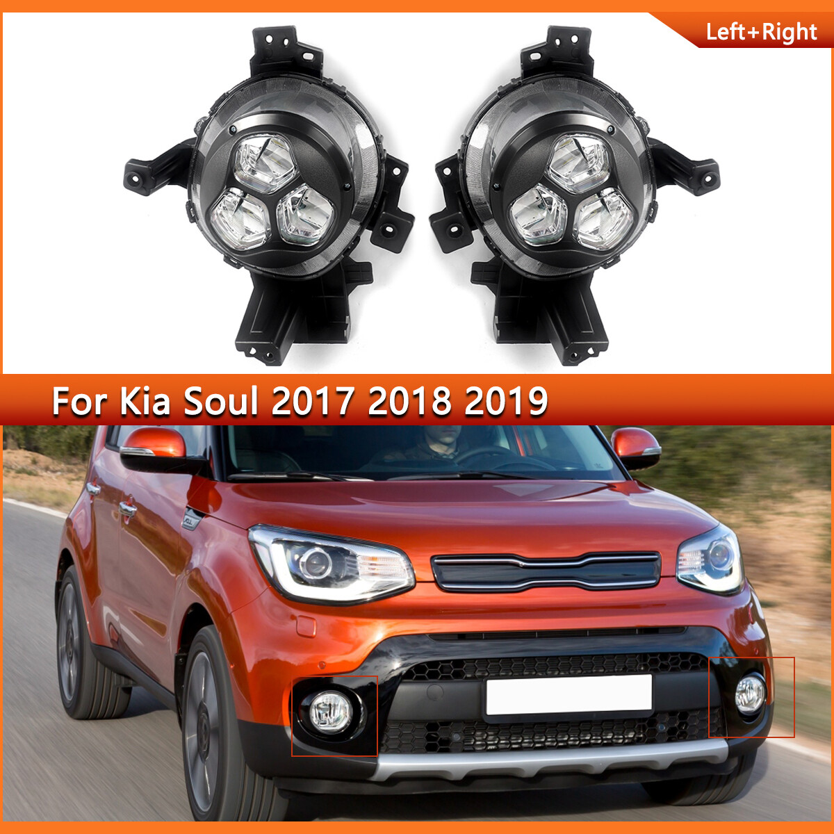 Right&Left For KIA SOUL 2017 2018 2019 Fog Lights Bumper Driving Lamps Pair Set