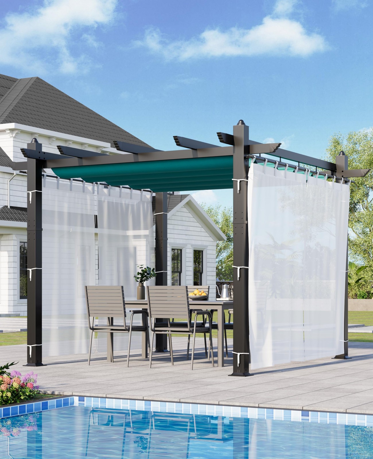 Garvee 10x10 ft Outdoor Retractable Pergola with Canopy and Side Mesh Screen