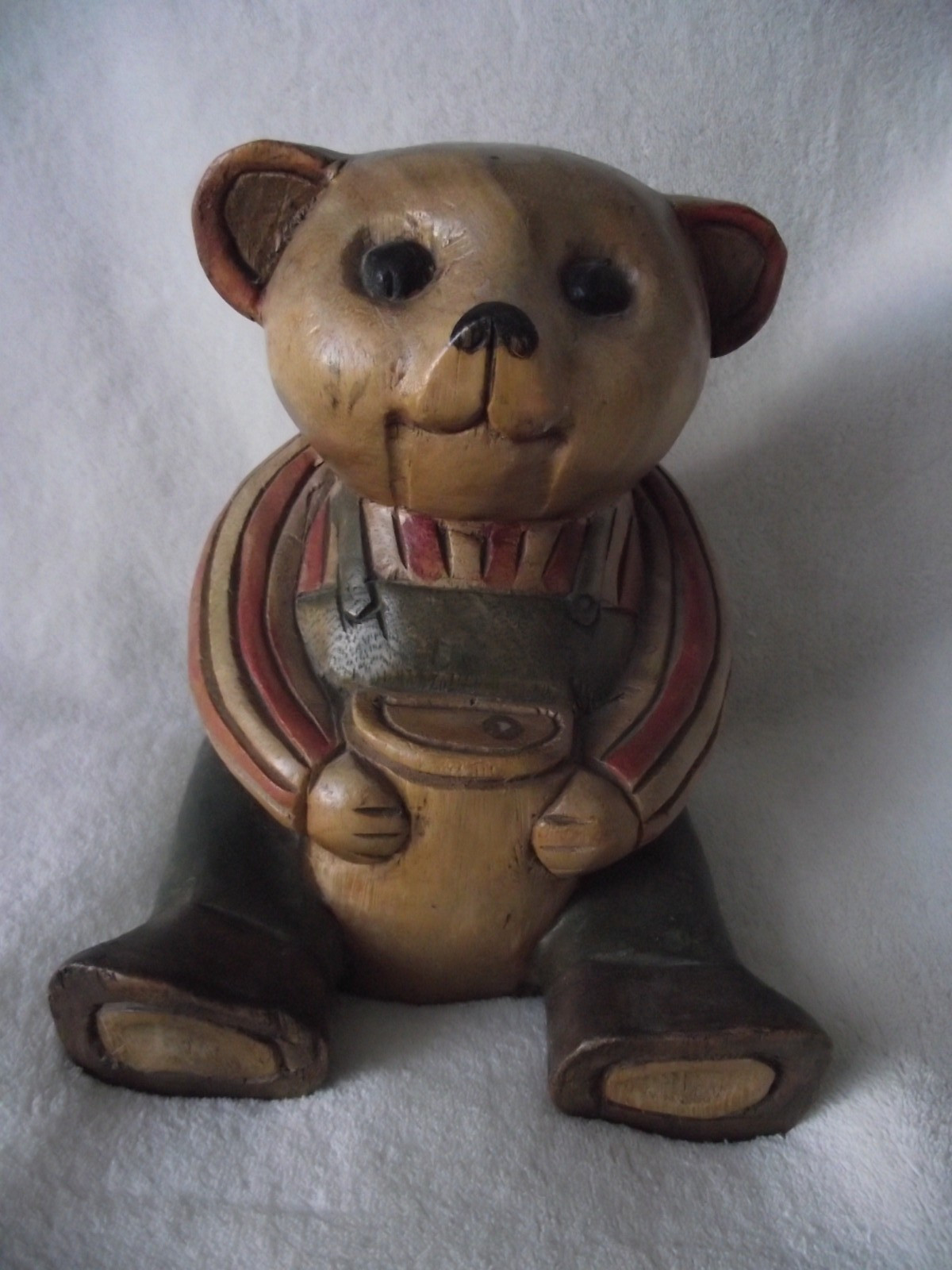 VINTAGE HAND CARVED WOODEN TEDDY BEAR ORNAMENT - 7\