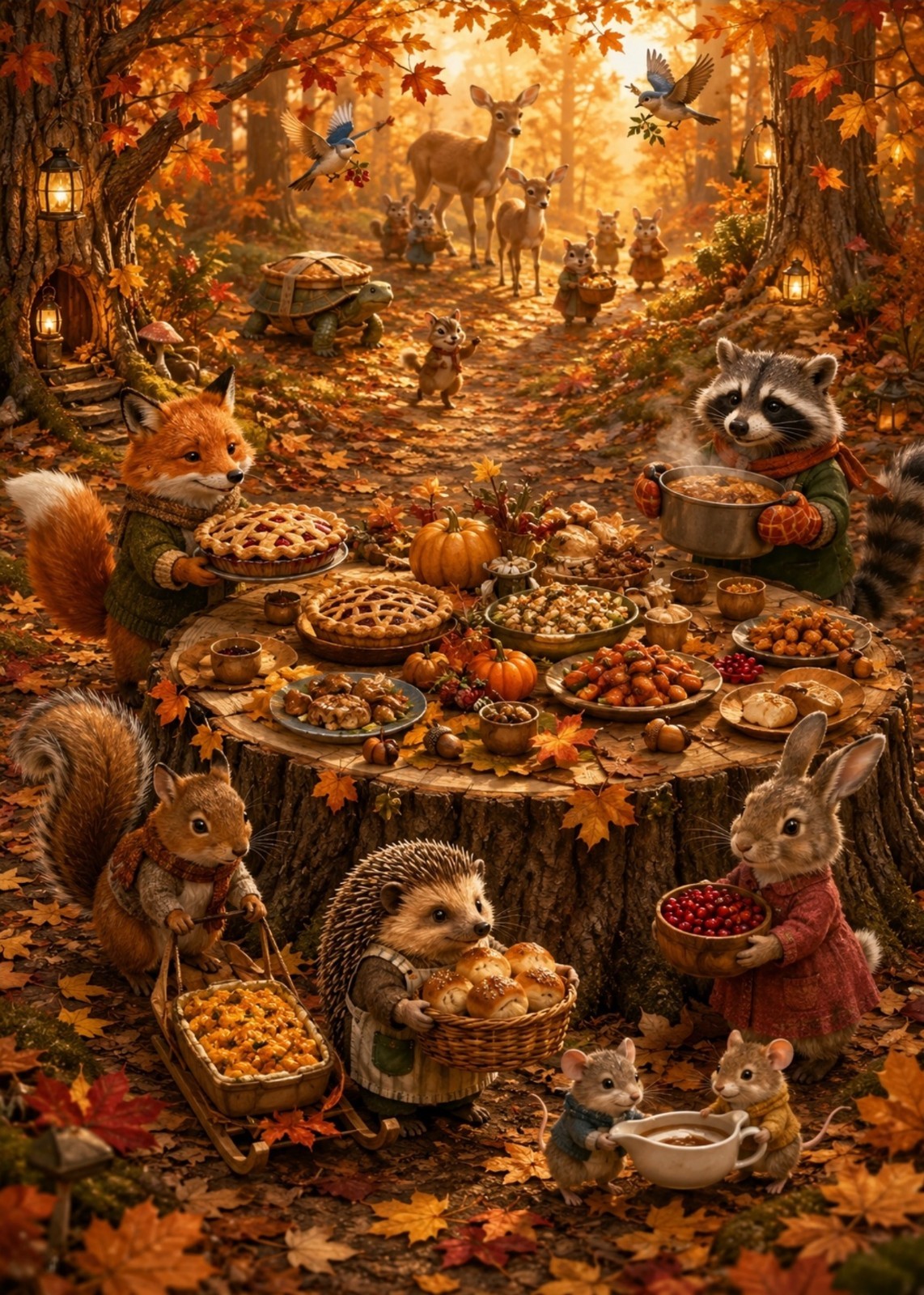 Woodland Animals Thanksgiving Card - Cute Fall Forest  Family Gathering