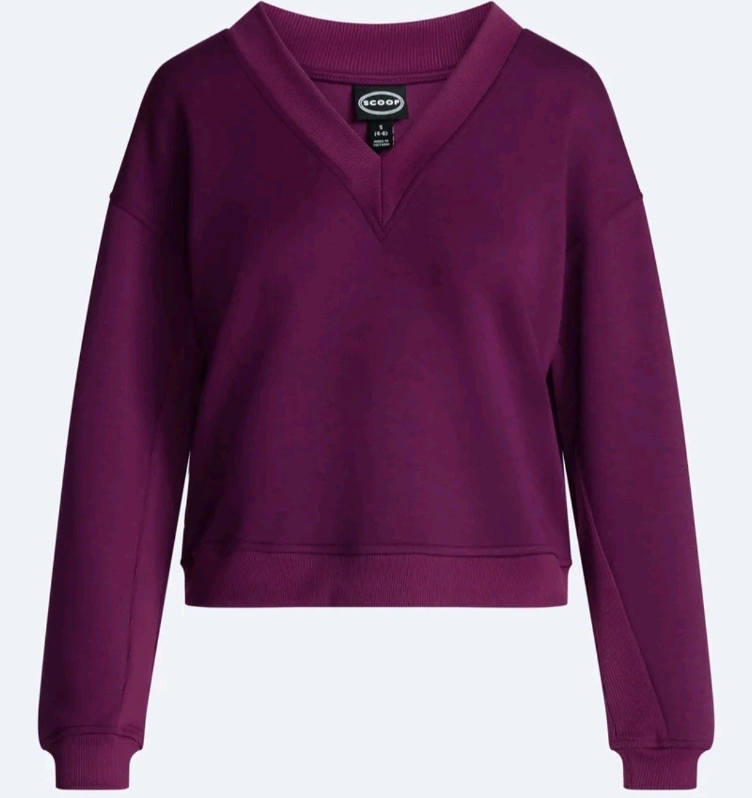 Scoop Women’s Plus 4X Purple Solid V-Neck Long Sleeve Pullover Sweatshirt