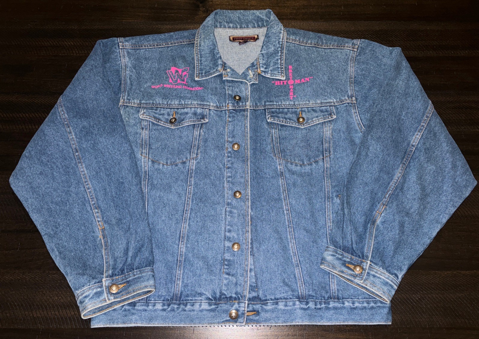 Vintage 1995 First Choice WWF Bret The Hitman Hart Denim Jacket 2XL