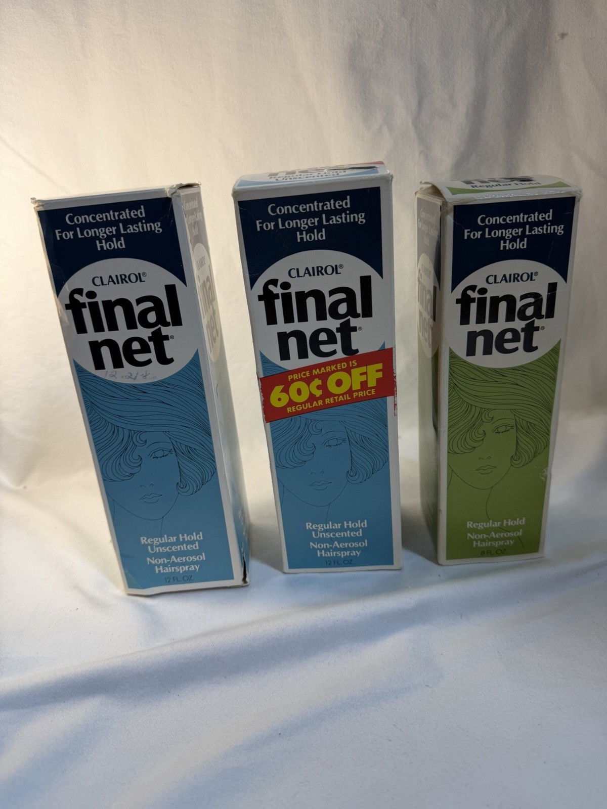 Vtg Clairol Final Net Hairspray Lot 3 Bottles 12 OZ & 8 OZ NOS Box Damaged READ