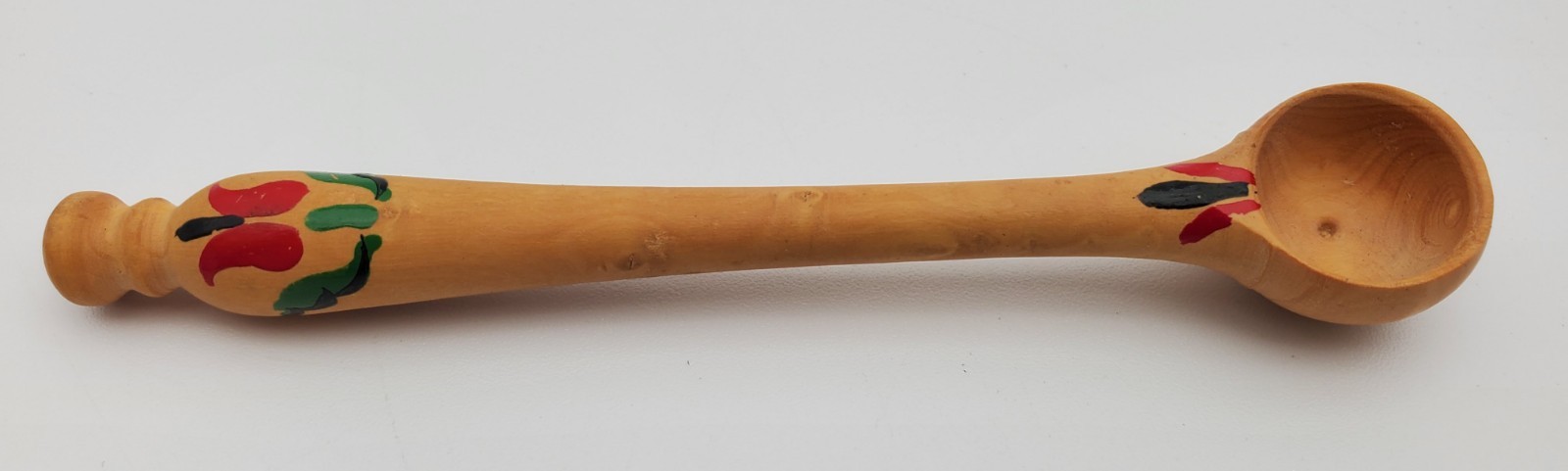 VTG Wooden Salt Cellar Spoon, Hand Painted Floral 